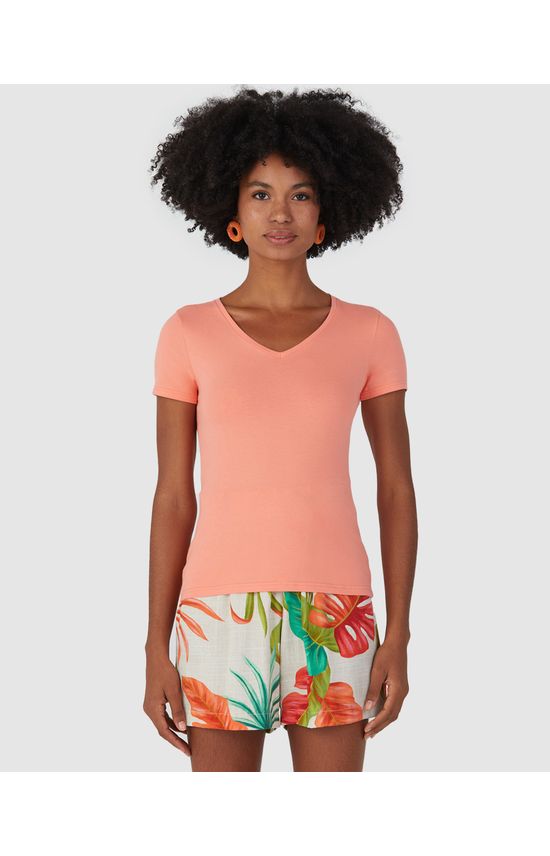 Blusa Básica Feminina Decote V Em Algodão