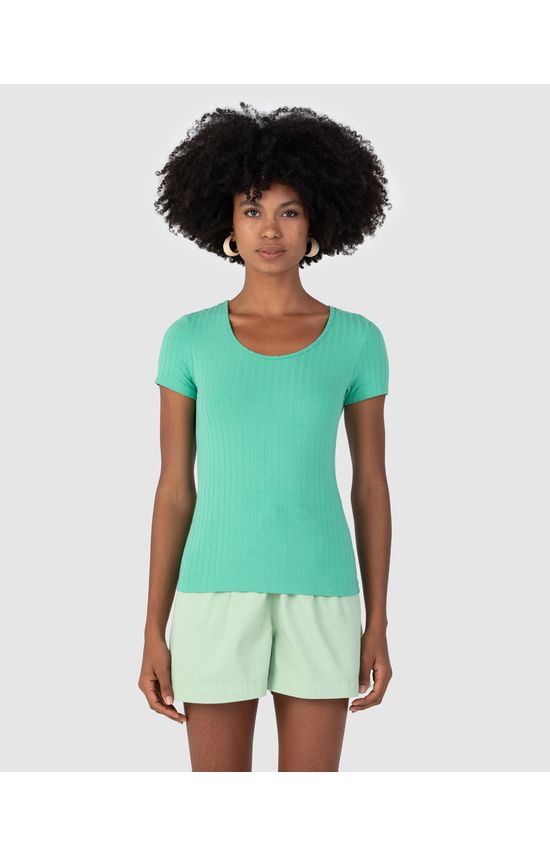 Blusa Básica Feminina Manga Curta Em Canelado De Viscose