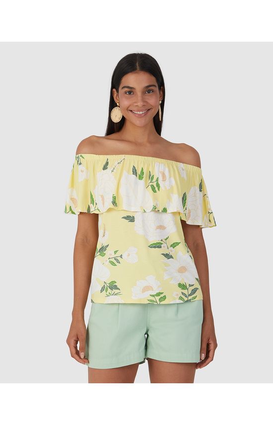 Blusa Feminina Estampada Decote Ombro A Ombro Em Viscose Stretch
