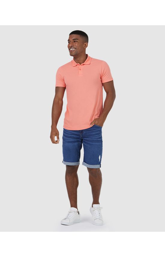Camisa Polo Básica Masculina Gola Retilínea Em Piquet Stretch