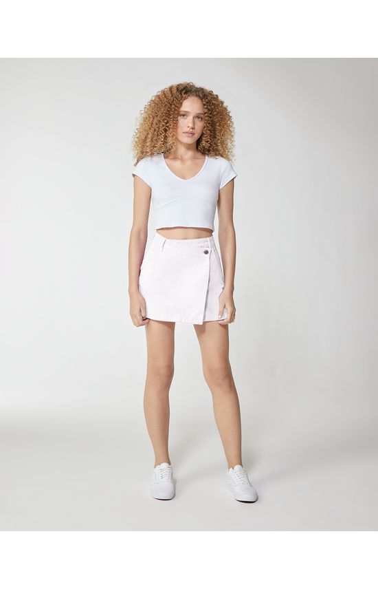 Shorts Saia Feminino Cintura Alta Em Sarja 100% Algodão - Enfim
