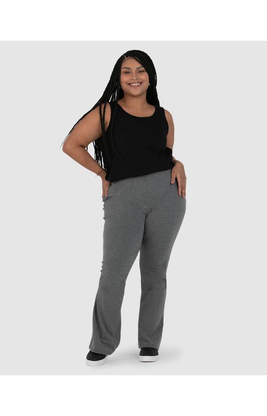 Calça Básica Feminina Plus Size Flare Em Algodão