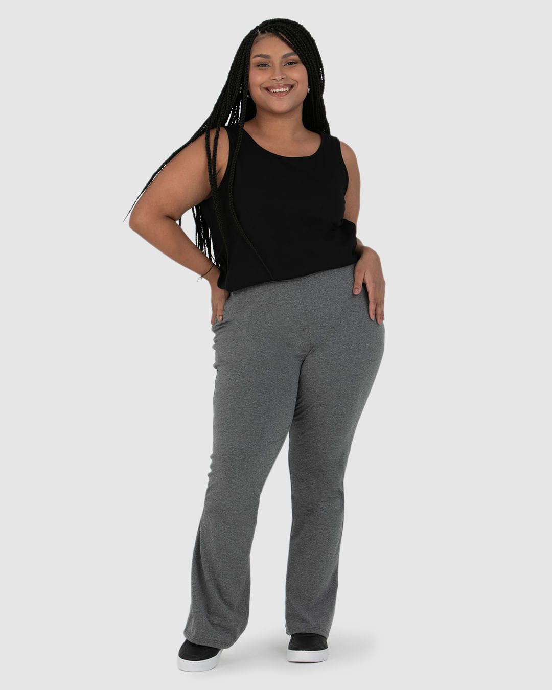 Calça Básica Feminina Plus Size Flare Em Algodão - Imagem 5