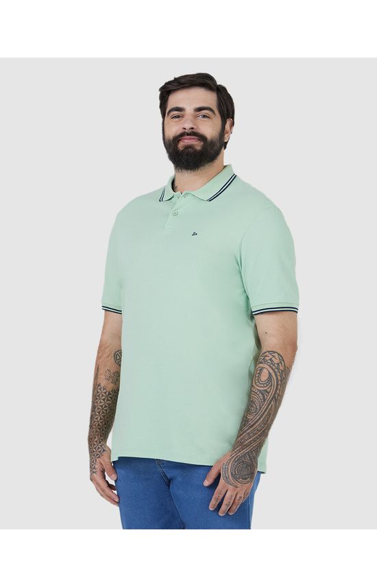 Camisa Polo Masculina Plus Size Peitilho Frontal Em Piquet Stretch