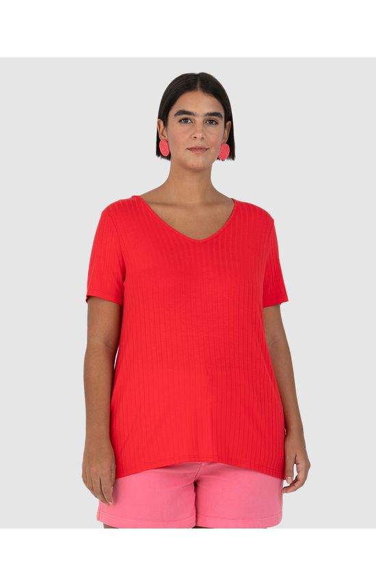 Blusa Básica Feminina Plus Size Decote V Em Canelado De Viscose