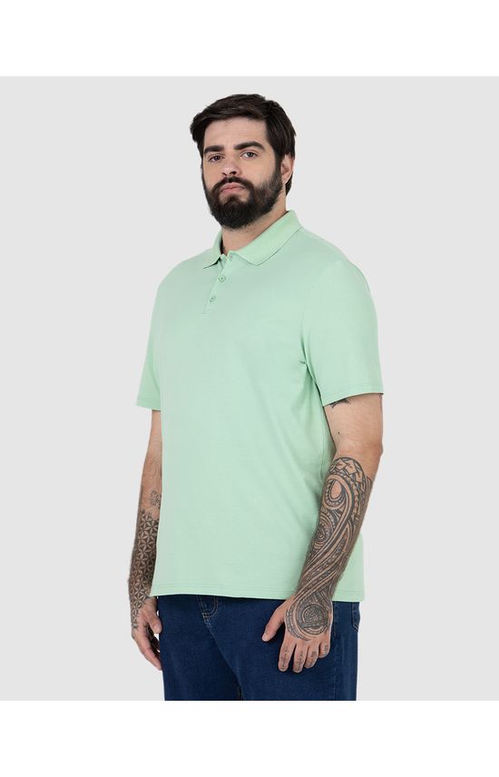 Camisa Polo Básica Masculina Plus Size Em Piquet Stretch