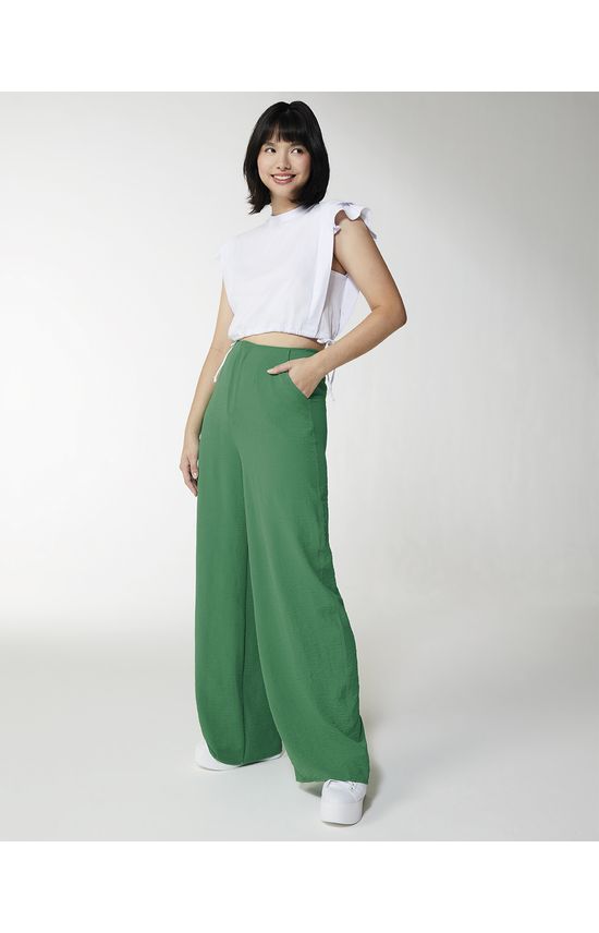 Calça Wide Leg Feminina Cintura Alta Em Tecido Texturizado - Enfim