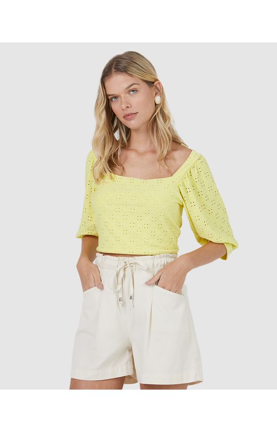 Blusa Feminina Decote Quadrado Em Malha Laise