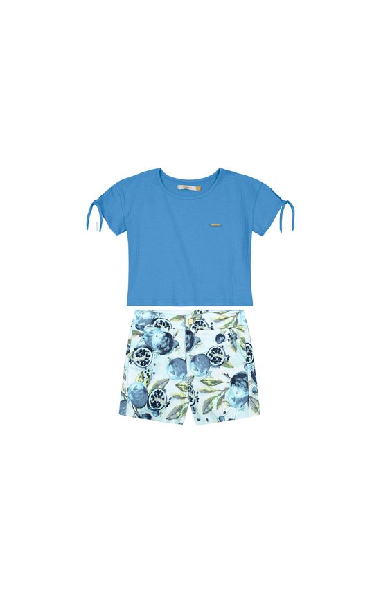 Conjunto Menina Em Malha Texturizada e Shorts Acetinado- Carinhoso