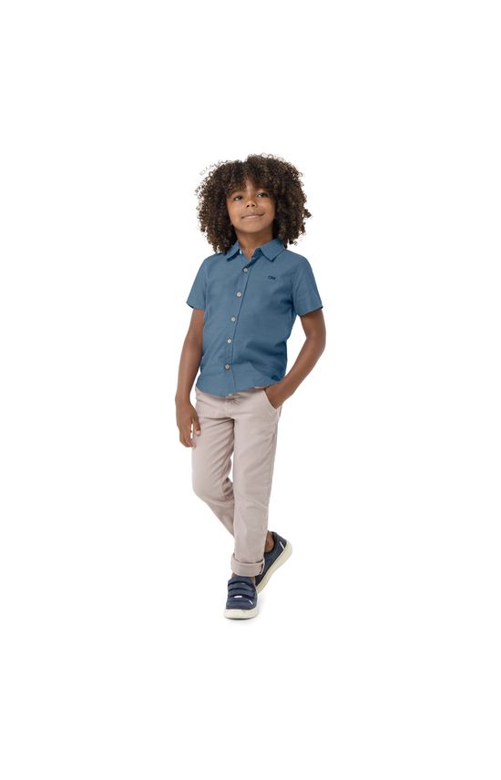 Camisa Menino Manga Curta Em Chambray - Carinhoso