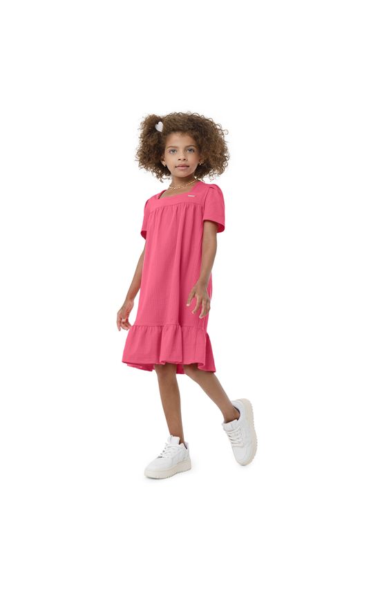 Vestido Menina Decote Quadrado Em Malha Texturizada Carinhoso