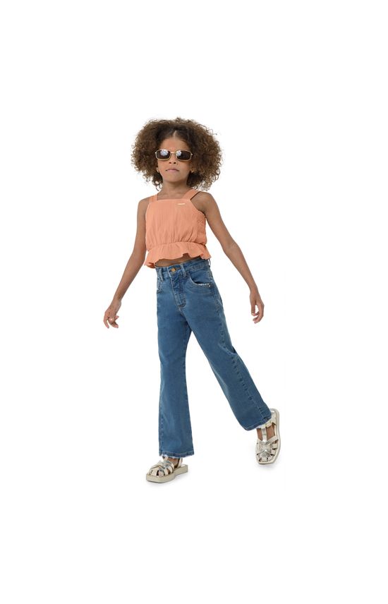 Calça Menina Wide Leg Em Jeans Com Elastano Carinhoso
