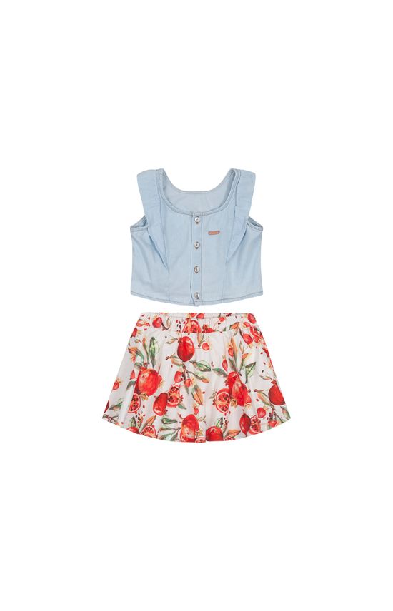 Conjunto Menina Em Jeans Leve e Saia Acetinada - Carinhoso