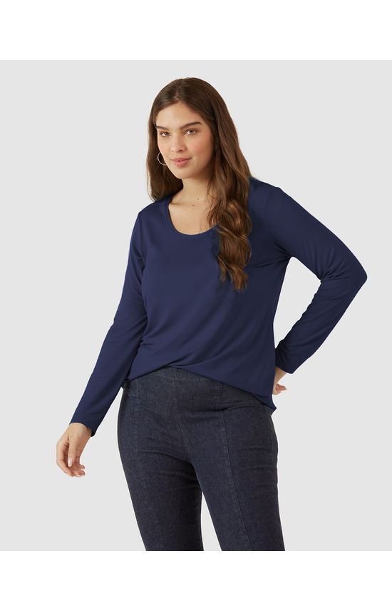 Blusa Básica Feminina Plus Size Decote Redondo Em Viscose Stretch