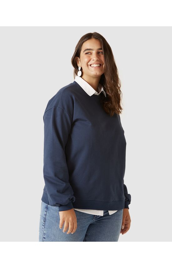 Blusão Básico Feminino Plus Size Decote Redondo Em Moletom Stretch Flanelado