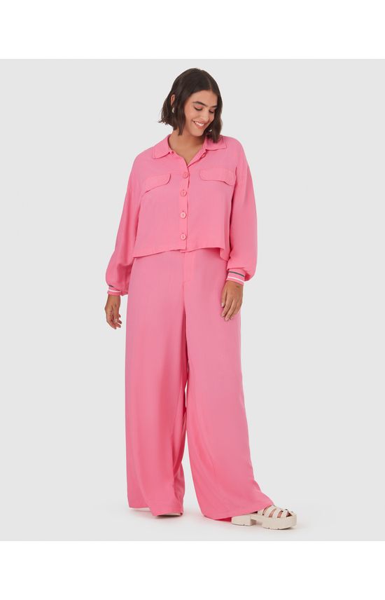 Calça Feminina Plus Size Pantalona Cós Retilínea Em Viscose