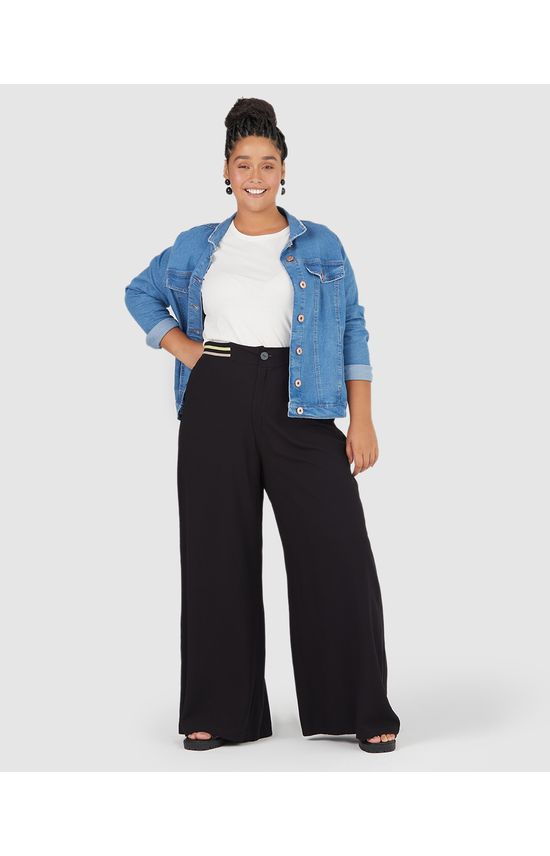 Calça Feminina Plus Size Pantalona Cós Retilínea Em Viscose