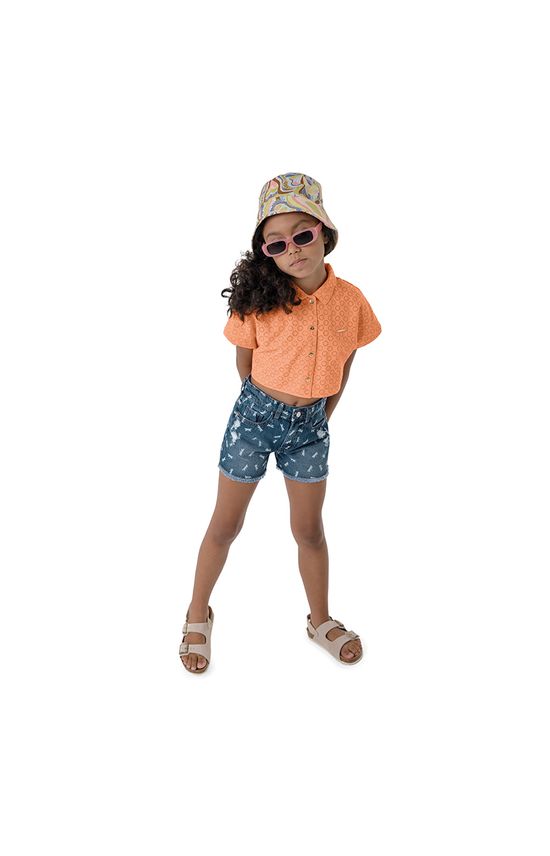 Camisa Cropped Menina Em Laise De Algodão Carinhoso