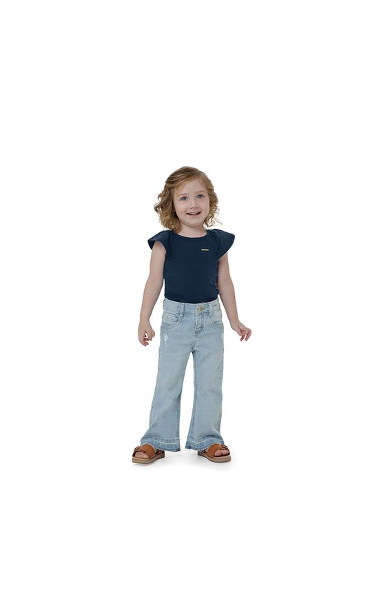 Calça Menina Flare Cintura Média Em Jeans Stretch Carinhoso