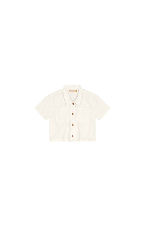 Camisa Cropped Menina Bolsos Frontais Em Sarja Carinhoso