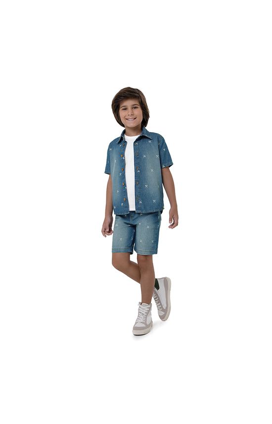 Camisa Menino Estampada Em Jeans Leve Carinhoso