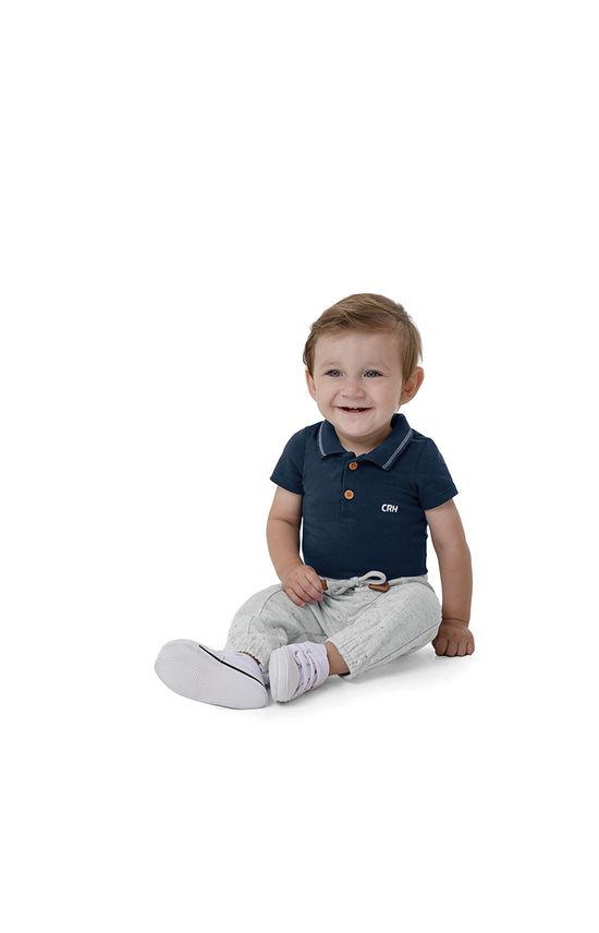 Body Menino Gola Polo Manga Curta Em Algodão Carinhoso