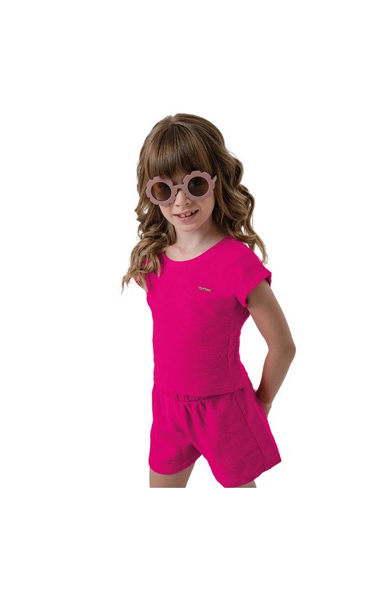 Conjunto Menina Blusa Recorte Lateral Em Malha Texturizada Carinhoso