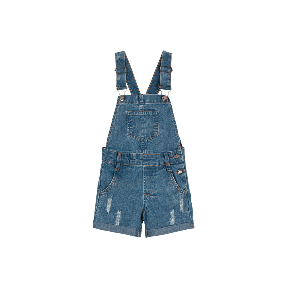 Jardineira Menina Com Puídos Em Jeans Stretch Carinhoso - Imagem 8