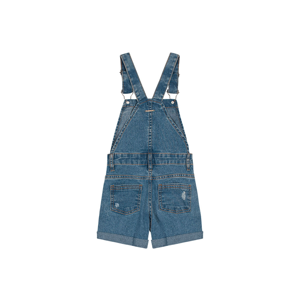 Jardineira Menina Com Puídos Em Jeans Stretch Carinhoso - Imagem 3