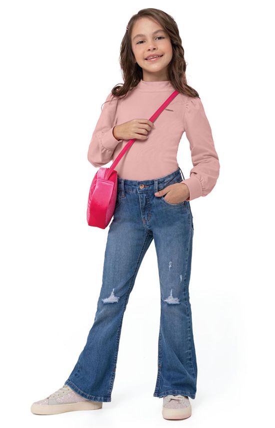 Blusa Menina Manga Longa Bufante Em Algodão Carinhoso
