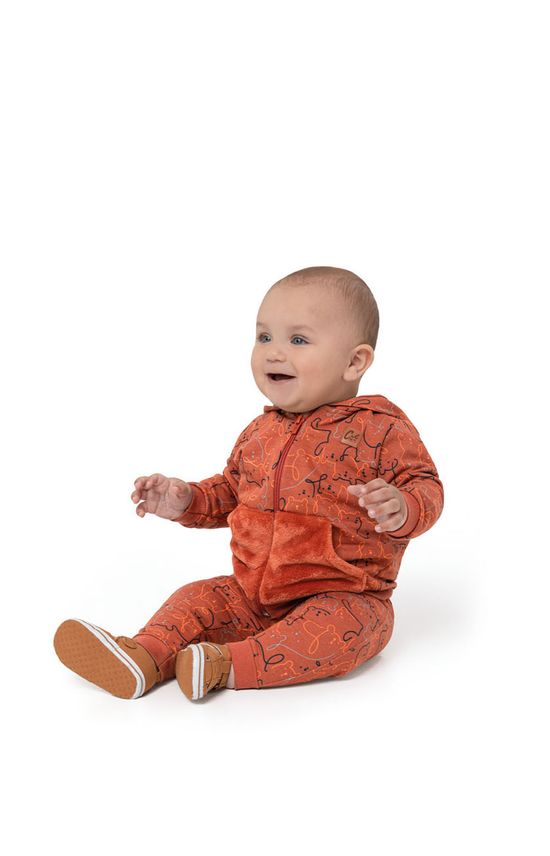 Conjunto Menino Bolso Pelúcia Em Moletom Flanelado Carinhoso