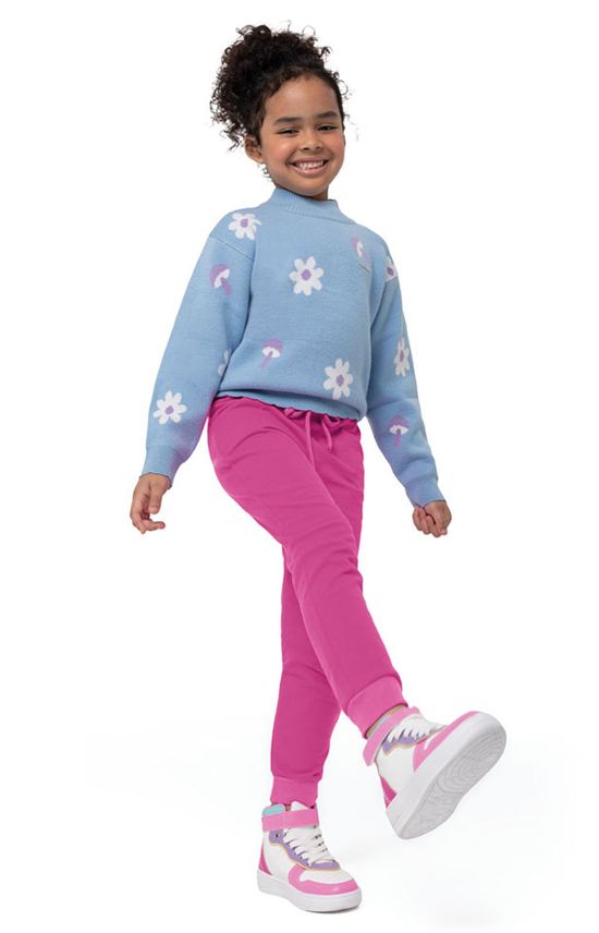 Calça Menina Cadarço Funcional Em Moletom Flanelado Carinhoso