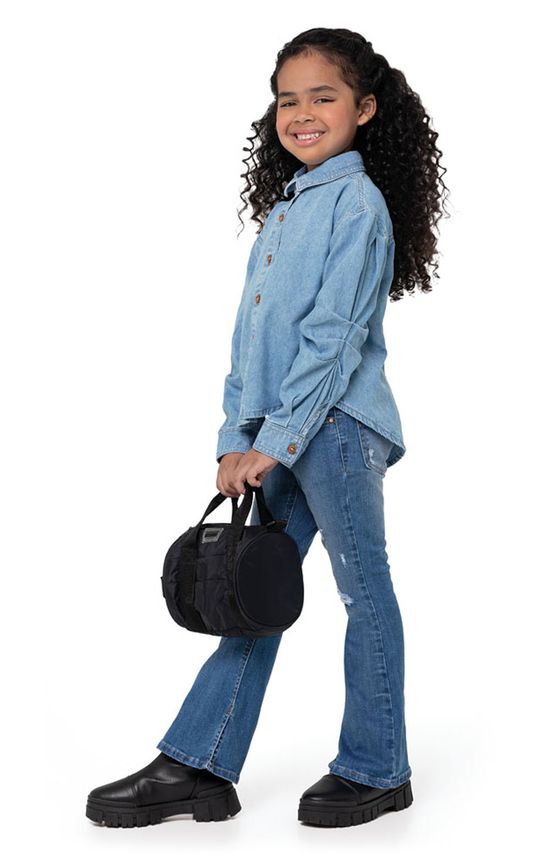 Camisa Menina Oversized Em Jeans Leve Carinhoso