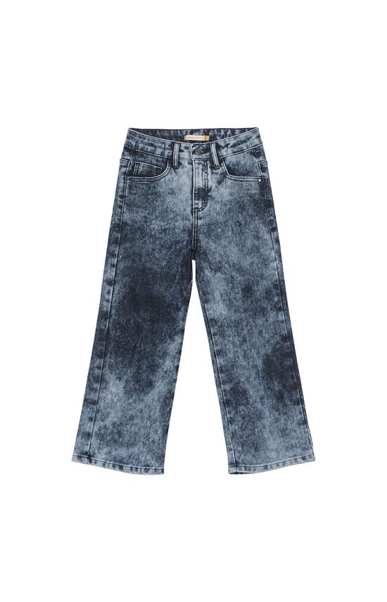 Calça Menina Wide Leg Marmorizada Em Jeans Com Elastano Carinhoso
