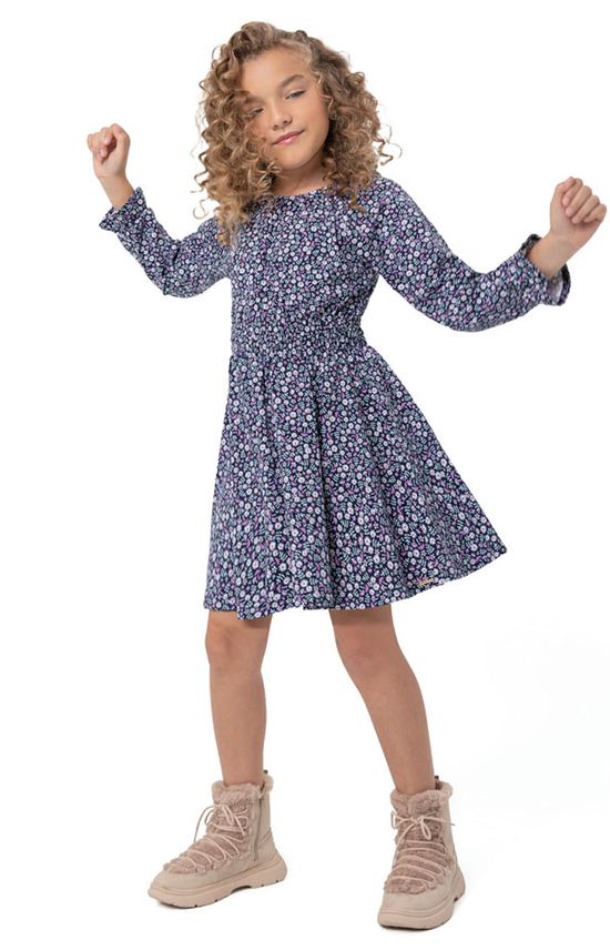 Vestido Menina Floral Cintura Com Elastico Em Algodão Carinhoso