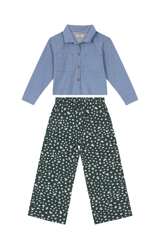Conjunto Menina Camisa Com Bolso Frontal em Jeans Carinhoso