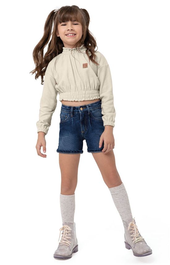 Blusa Menina Cropped Com Elastico Malha Texturizada Carinhoso