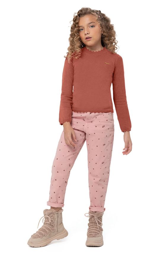 Blusa Menina Gola Ondulada Em Tricô Carinhoso