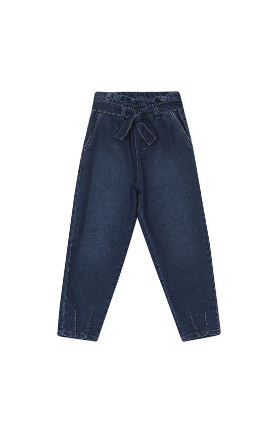 Calça Menina Clochard Cintura Alta Em Jeans Elastano Carinhoso