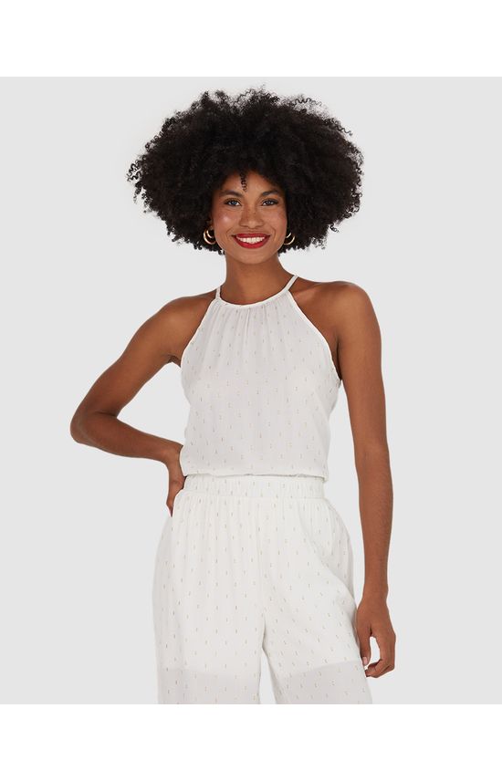Blusa Feminina Frente Única Em Plumeti Lurex