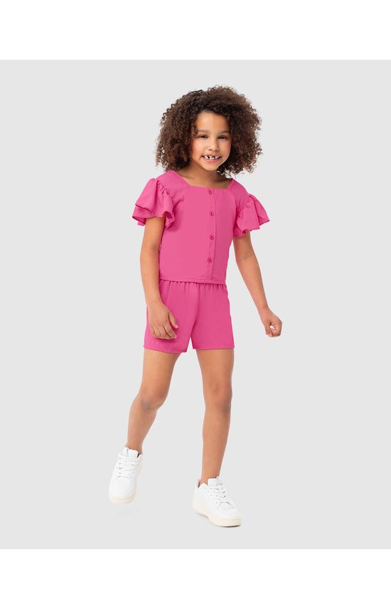 Conjunto Infantil Menina Manga Babado Em Viscose Malwee Kids