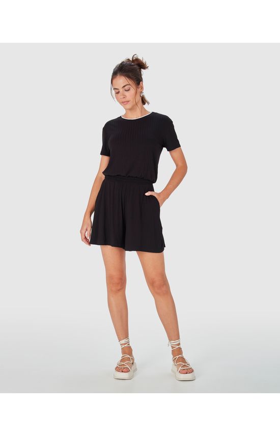 Shorts Feminino Cós Elástico Bolso Faca Em Malha Canelada De Viscose