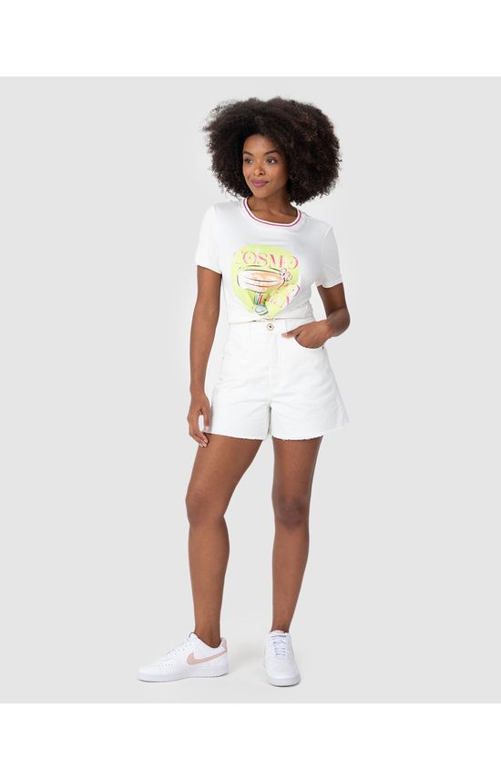 Shorts Mom Feminino Barra Desfiada Em Sarja 100% Algodão