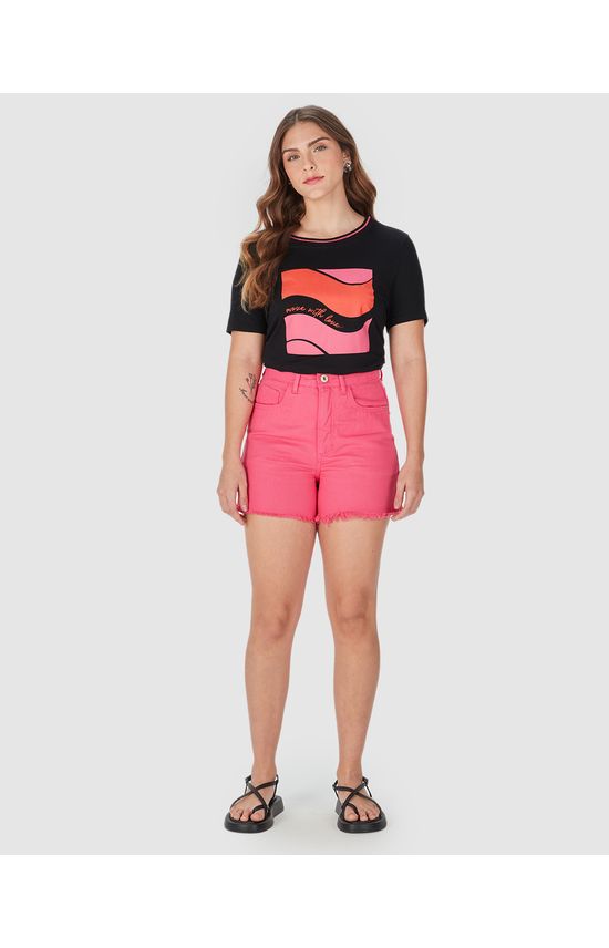 Shorts Mom Feminino Barra Desfiada Em Sarja 100% Algodão