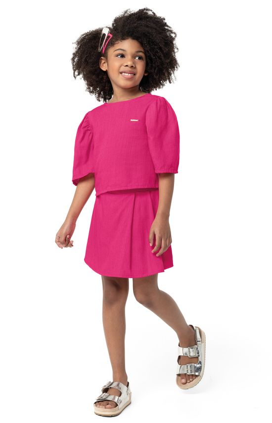 Conjunto Menina Blusa E Shorts Saia Em Linho Carinhoso