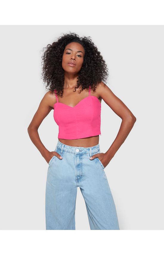 Blusa Cropped Feminina Decote Coração Em Viscolinho - ENFIM