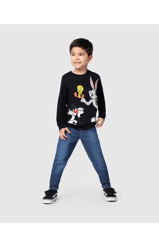 Camiseta Infantil Unissex Manga Longa Looney Tunes® Em Algodão Malwee Kids