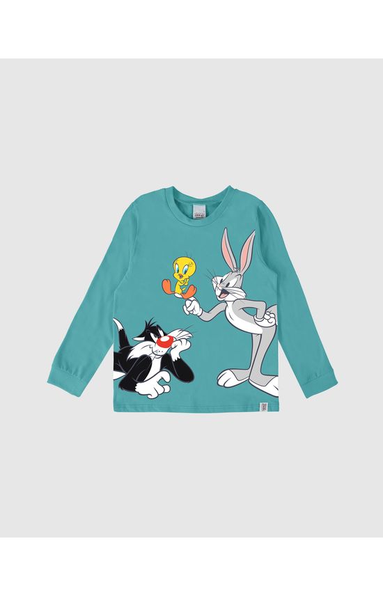 Camiseta Infantil Unissex Manga Longa Looney Tunes® Em Algodão Malwee Kids