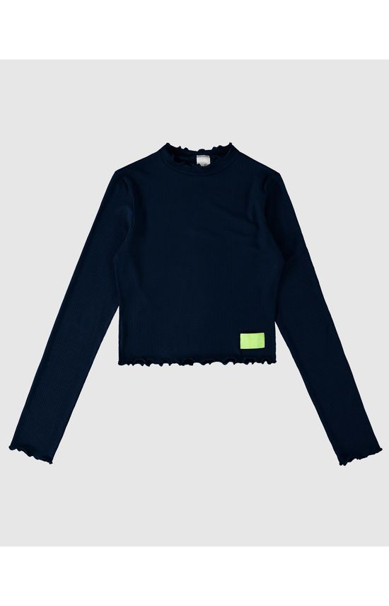 Blusa Cropped Menina Manga Longa Em Malha Viscose Canelada Malwee Kids