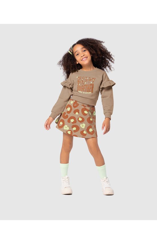 Conjunto Infantil Menina Saia Animal Print Em Moletom Malwee Kids
